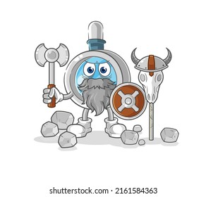 the magnifying glass viking with an ax illustration. character vector