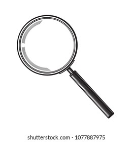 Magnifying glass. Vintage black vector illustration isolated on white background