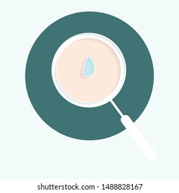 Magnifying glass with water drop in flat cartoon style.Vector illustration.