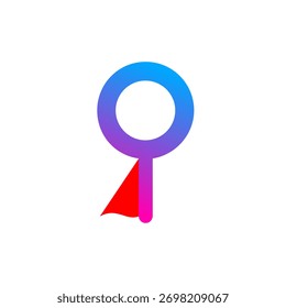 Lupa usando uma capa de herói vermelho com um gradiente azul e rosa, ícone tecnológico moderno para sites, aplicativos e software construídos pela AI. Este ícone pode ser usado para mostrar resultados rápidos, resultados de pesquisa.