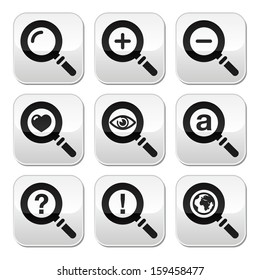 Magnifying glass, web search buttons set 