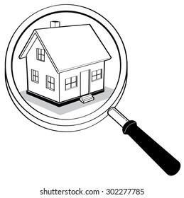 Magnifying glass and white house line drawing, Business concept, Illustration Vector eps10