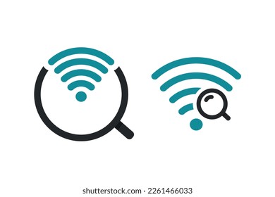 Magnifying glass with wifi icon. Search free wifi. Illustration vector