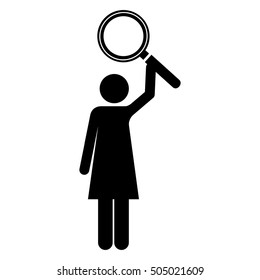 magnifying glass and woman pictogram icon image 
