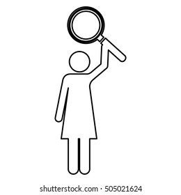 magnifying glass and woman pictogram icon image 