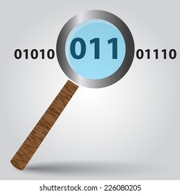 magnifying glass from wood and binary digits eps10