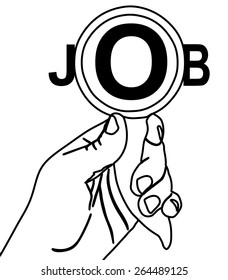 Magnifying glass with word Job, vector