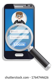 Magnifying glass with the word password. Isolated on white background. Vector illustration.