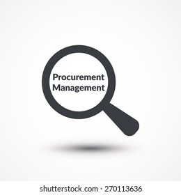 Magnifying glass with words procurement management on white background