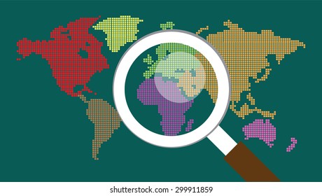 magnifying glass World map.vector