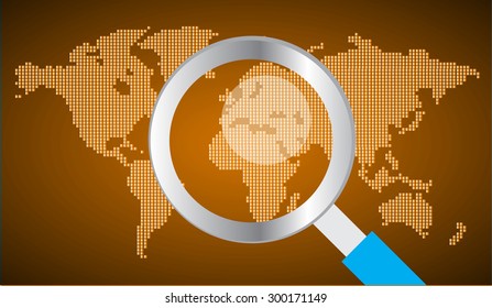 magnifying glass World map.vector