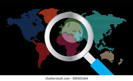 magnifying glass World map.vector