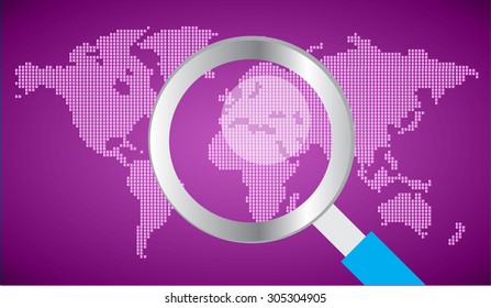 magnifying glass World map.vector. Global