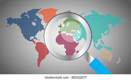 magnifying glass World map.vector. Global
