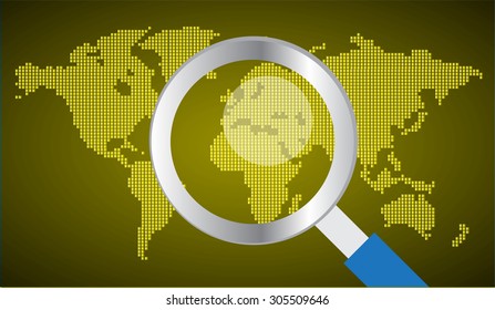 magnifying glass World map.vector. Global