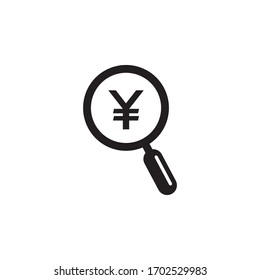 Magnifying Glass Yen Sign Icon In Trendy Design Vector Eps 10