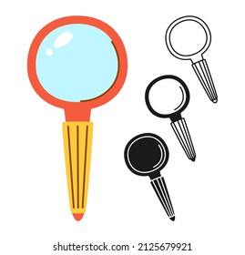 Magnifying glass zoom icon cartoon drawn or stamp, doodle line set. Search magnify simple flat symbol. Business analytic focus loupe sign. Vector design for mobile apps, web and print media