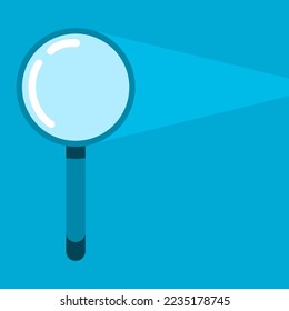 Magnifying glass zoom on blue background flat vector design.