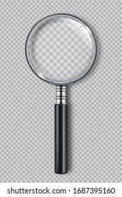 Magnifying glass. Zoom realistic symbols vector detective item