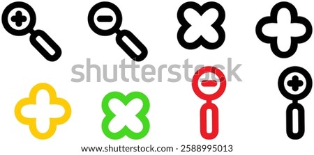 Magnifying glass, zoom thin line vector icon. Magnifier, plus and minus, simple vector symbol, outline, editable stroke