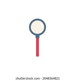 Magnifying glass or zooming lens on handle, flat vector illustration isolated on white background. Retro optic implement or tool for researchers and subjects zoom.