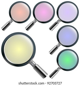 magnifying glasses against white background; abstract vector art illustration; image contains transparency