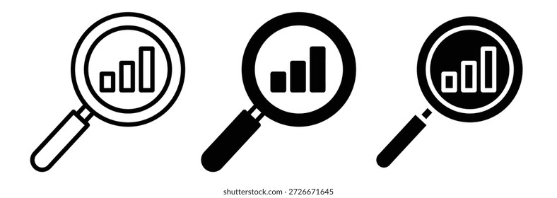 Magnifying glasses with bar charts for data analysis and research,analytic business with glasses magnifier chart bar icon vector design black white color simple illustration sets