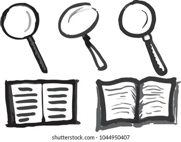 Magnifying glasses and books