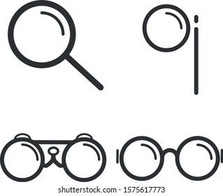 
Magnifying glasses vector set. Binocular glasses lens object sign.