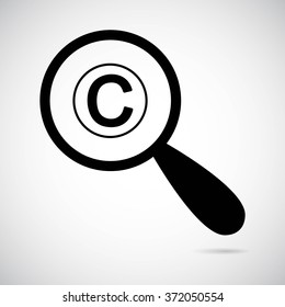 Magnifying icon copyright on gray background. Vector art.