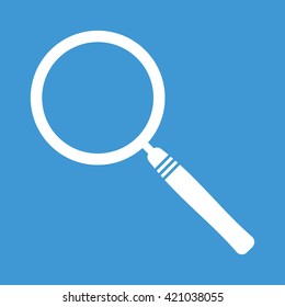 Magnifying icon on blue background.