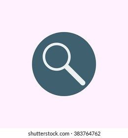 Magnifying icon, on blue circle background, white outline