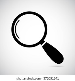 Magnifying icon on gray background. Vector art.