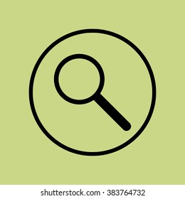 Magnifying icon, on green background, circle border, dark outline