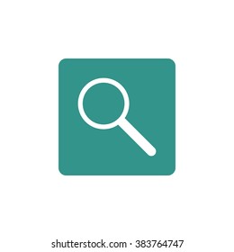 Magnifying icon, on green rectangle background, white outline