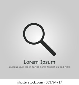 Magnifying icon, on grey background, dark outline, example text