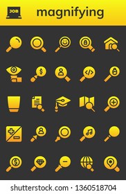 magnifying icon set. 26 filled magnifying icons.  Simple modern icons about  - Search, Job search, Magnifying glass, Lens, Glass, Research, Unemployed, Zoom, Loupe, Zoom out