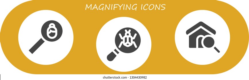 magnifying icon set. 3 filled magnifying icons.  Simple modern icons about  - Search, Loupe