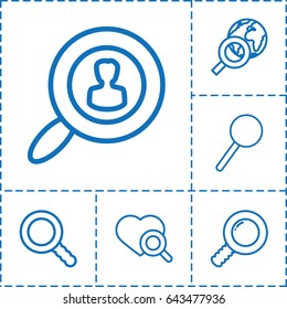 Magnifying icon. set of 6 magnifying outline icons such as heart search, magnifier