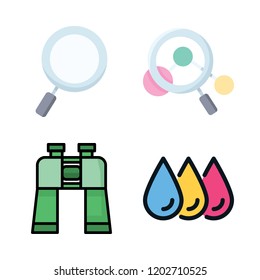 magnifying icon set. vector set about magnifying glass, binoculars and printing icons set.