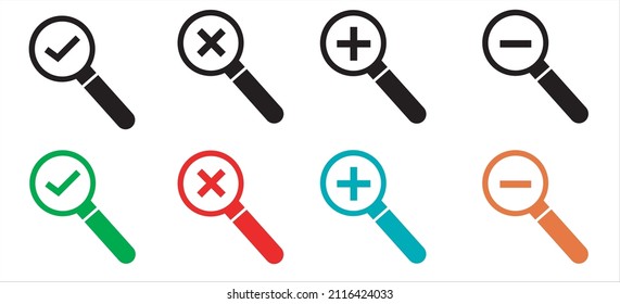 magnifying icon vector, check mark, search icon, vector illustration, zoom icon, out icon,