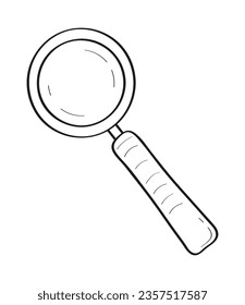 Magnifying icon vector in doodle style. Glass is including gear as analytics, searching sign. Lupe, focus symbol. Searching in internet