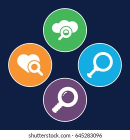 Magnifying icons set. set of 4 magnifying filled icons such as heart search