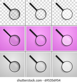 Magnifying Lens / Glass, Magnifying Glass with a Shadow Arranged at an Angle of 45 Degrees With a Different Refraction. Business / Office Objects