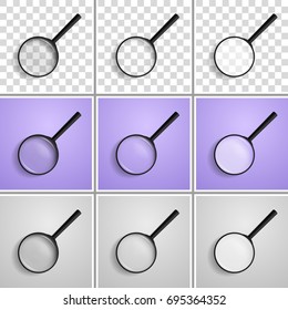 Magnifying Lens / Glass, Magnifying Glass with a Shadow Arranged at an Angle of 45 Degrees With a Different Refraction. Business / Education Objects