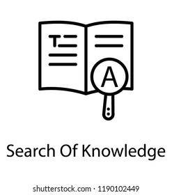 Magnifying lens over opened book giving idea of book finder icon