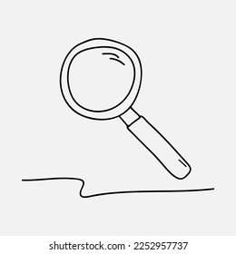 Magnifying loupe hand drawn. Optical magnification device by hand for research and reading with simple magnification vector design