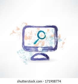 magnifying monitor grunge icon.