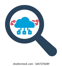 Magnifying optical glass with Cloud Technology icons on white background. Vector icon