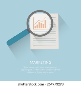 Magnifying optical glass with growth graph icon. Vector illustration.